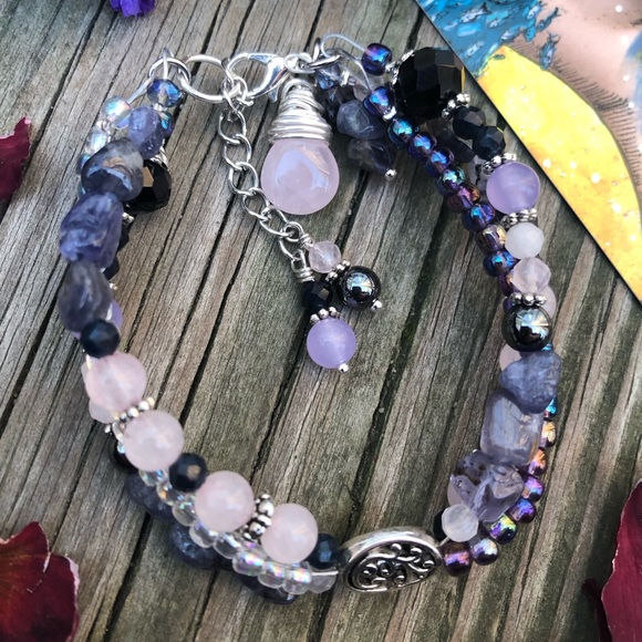 Handmade Multi Layer Mixed Media Iolite Gemstone Charm Bracelet - Picture 15 of 16
